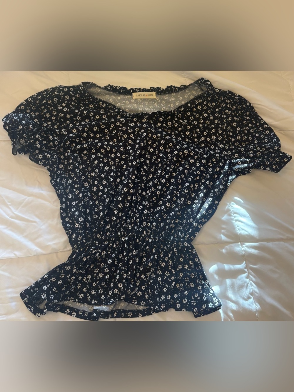 Black Floral Short Sleeve Peplum Top